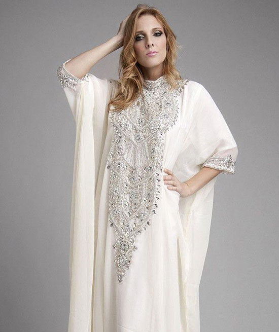  Abaya  blanche or ou argent pas cher
