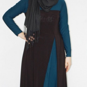 abaya-bleu-noir-dore