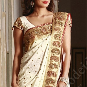 sari-indien-blanc-dore