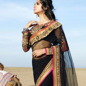 sari-indien-noir-dore