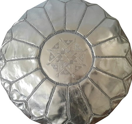 pouf marocain argent similicuir